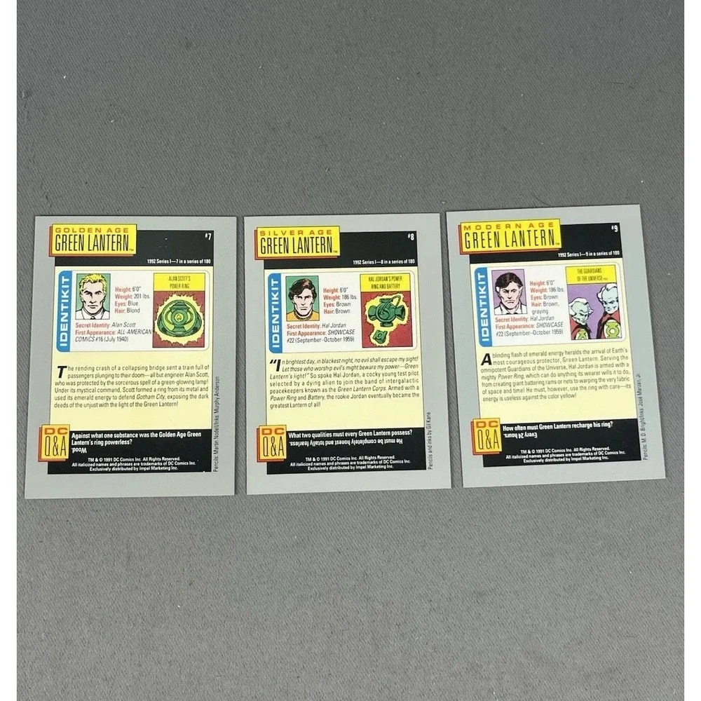 1991 DC Comic Cards GREEN LANTERN Hero Heritage Set Of 3